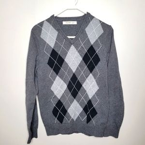 Old Navy Argyle Gray V-Neck Sweater